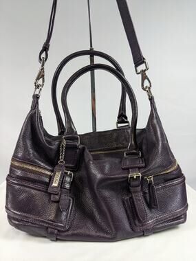 Cole Haan Gramercy Archer Purple Leather Shoulder Bag Handles Crossbody Strap